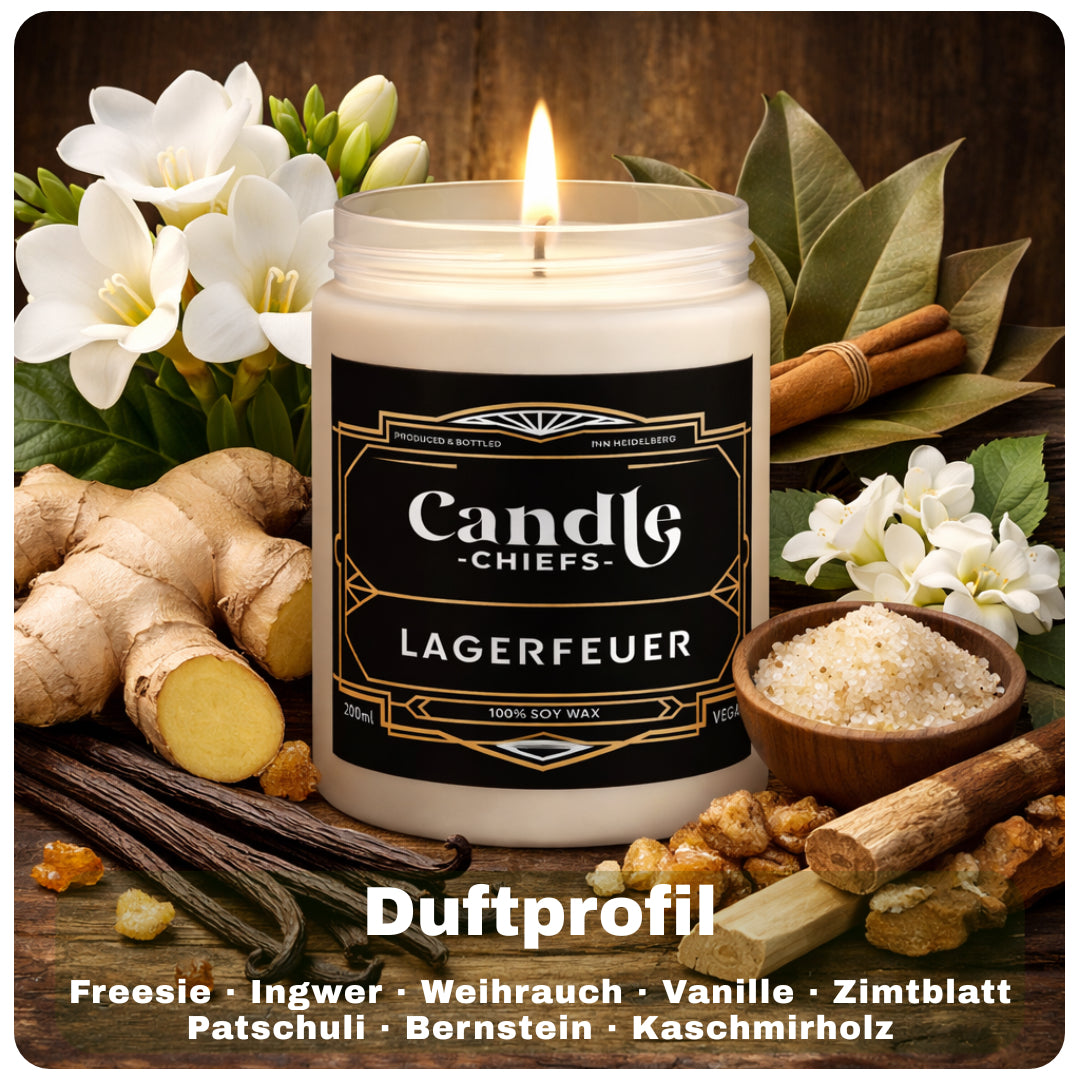 Geschenkset „Lagerfeuer“ – Duftkerze mit Fliese