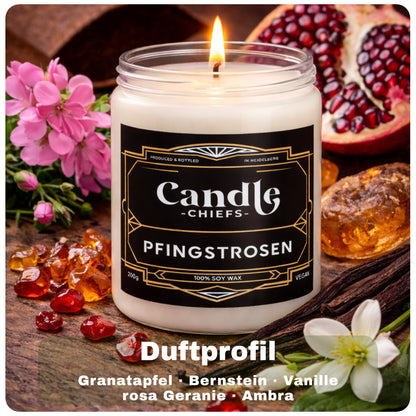 Geschenkset „Pfingstrosen“ – Duftkerze mit Fliese