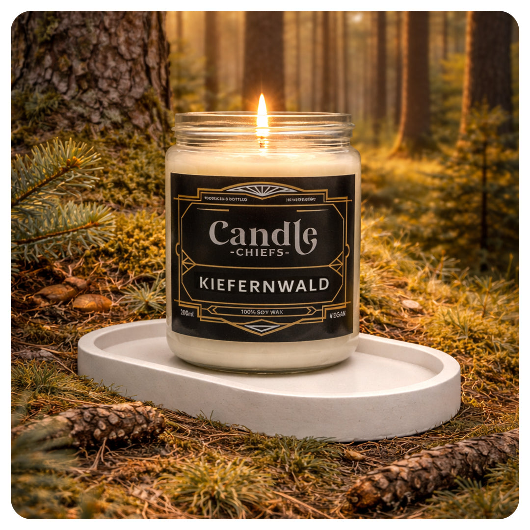 Geschenkset „Kiefernwald“ – Duftkerze mit ovaler Schale