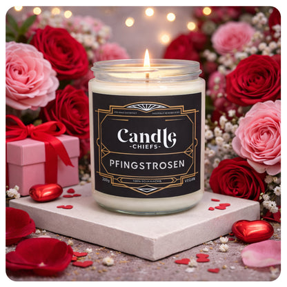 Geschenkset „Pfingstrosen“ – Duftkerze mit Fliese
