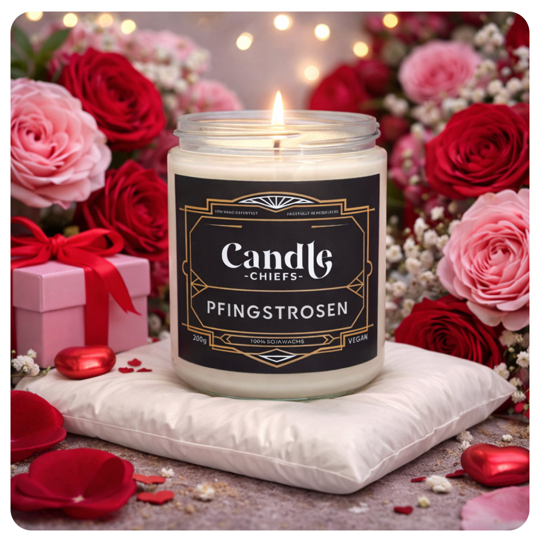 Geschenkset „Pfingstrosen“ – Duftkerze mit Kissen klein