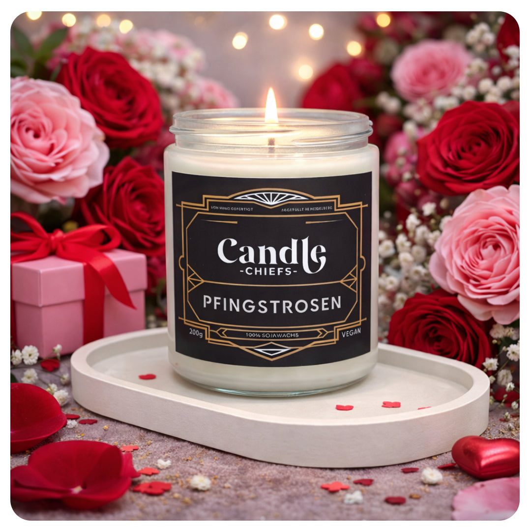 Geschenkset „Pfingstrosen“ – Duftkerze mit ovale Schale